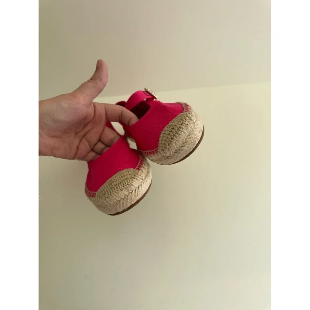 J.Crew Mary Jane Hot Pink Pearl Buckle Espadrille Flats